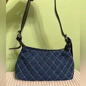 Blue denim Cannage Pattern Zippered Bag